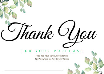 Green Leaf Watercolor Small Business Thankyou Card