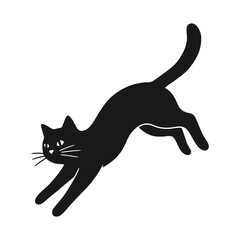 Jumping black cat in playful motion, minimal style – Vector Illustration