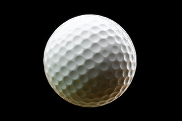Close-up of a white golf ball with dimples against a black background, showcasing texture and detail for sports or recreation themes.