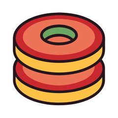 Cartoon Illustration of Two Stacked Round Cakes or Candies with a Hole