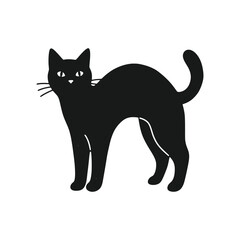 Standing black cat with upright tail and alert eyes – Vector Illustration