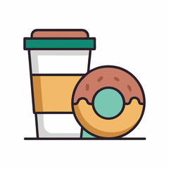 Illustration of a coffee cup and a donut with colorful accents
