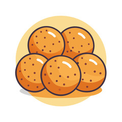 Illustration of five round hushpuppies or arancini on a yellow background