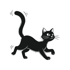 Black cat with lifted paw walking in spooky motion – Vector Illustration