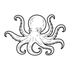 Octopus with detailed tentacles in hand-drawn marine style – Vector Illustration