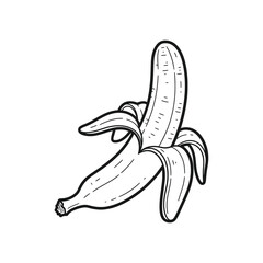 Funny peeled banana character illustration with cute face &ndash; Vector Illustration