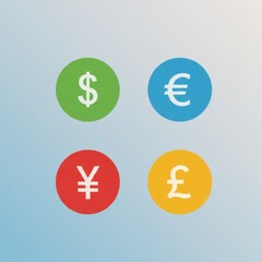 Obraz premium Currency symbols in colorful circles on a gradient background 
