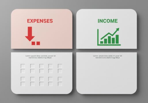Financial expenses and income indicators with graphs on grey background  