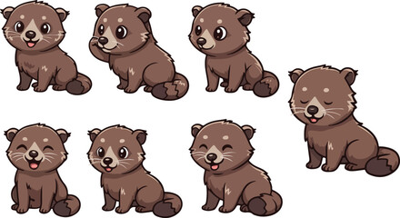 Fototapeta premium vector illustration of binturong badger ferret weasel civet cute simple funny cartoon mascot character cartoon with 7 poses 01