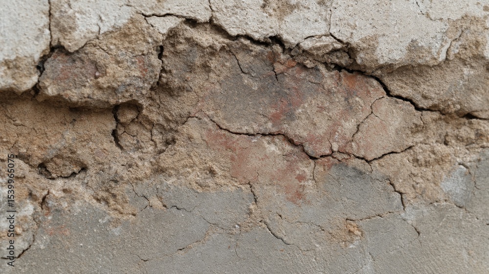 Poster closeup of a textured concrete wall with cracks and mottled gray tones, backlit to emphasize pattern