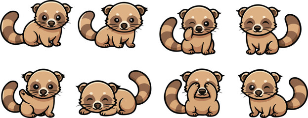 vector illustration of binturong badger ferret weasel civet cute simple funny cartoon mascot character cartoon with 8 poses 01