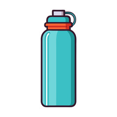 Illustration of a reusable light blue water bottle with orange top