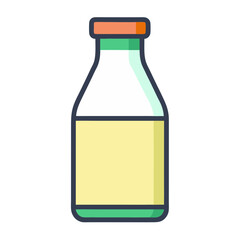 A colorful illustration of a simple bottle with label and a lid
