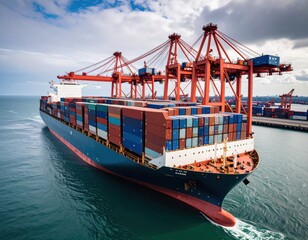 Fototapeta premium Container ship in port with cranes
