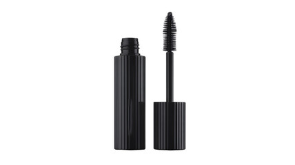 Elegant black mascara bottle with wand displayed against a dark studio backdrop for beauty product promotion
