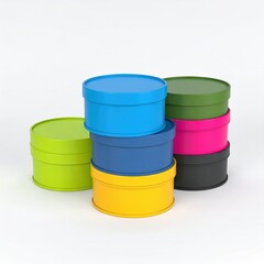 Colorful stacked containers of various sizes, perfect for organization and storage solutions in any creative setting.
