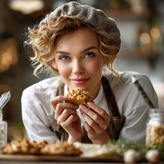 Naklejka premium woman making cake pastry