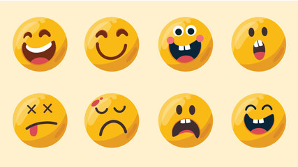 Obraz premium Collection of expressive emoji faces showing a range of emotions