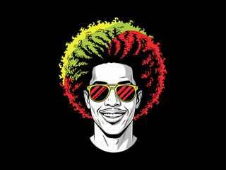 Afro man face vector, juneteenth vector, dreadlocks, afro hair male face