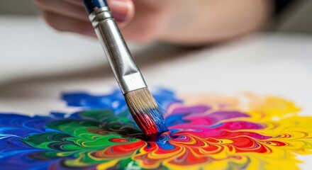Fototapeta premium Vibrant colors swirl from paintbrush tip