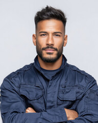 Fototapeta premium indian male mechanic wearing professional uniform and standing confidently