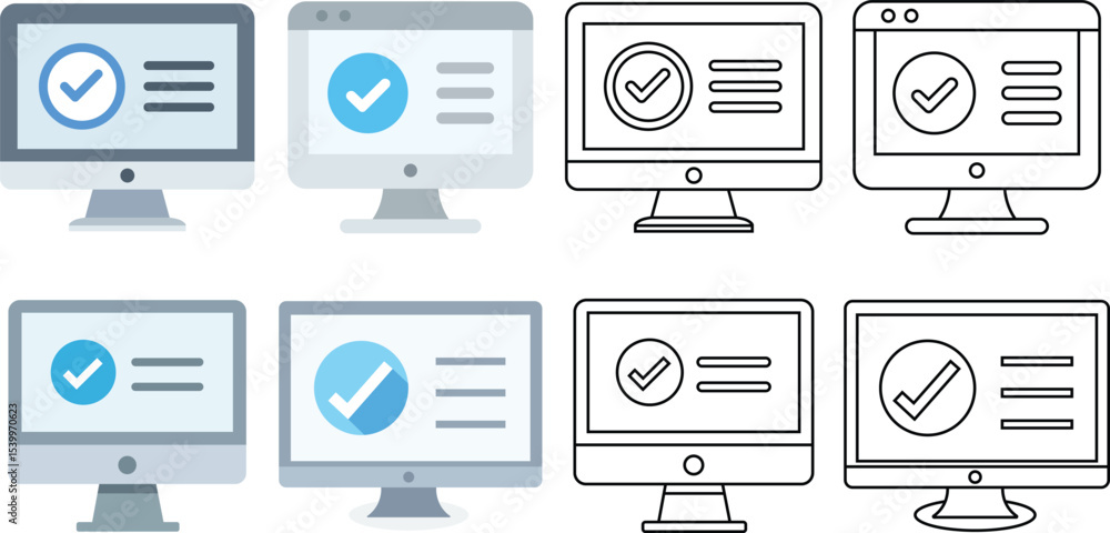 Poster approval concept illustration showcasing computer monitor screen with check mark and menu icon