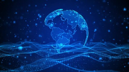 Wireframe concept world network, virtual interface. virtual hologram system world and digital link for template web design, presentation. Planet Earth. World wide Global network connection. World map. - Powered by Adobe