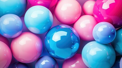 A set of colorful spheres with varying shades of blue, pink, and purple