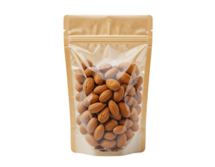 almonds in a bag isolated on transparent background
