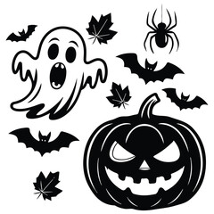 Halloween symbols spooky set vector isolated white background