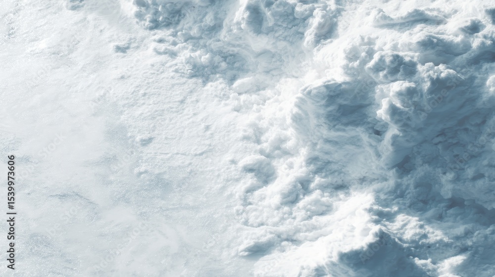 Poster Topdown view of pristine snowy surface with subtle textures and crisp edges, perfect for winterthemed designs and seasonal graphics with ample space for copy on the right