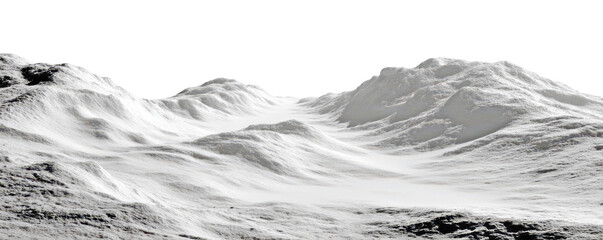 white snow hills and mountains landscape isolated on white or transparent png