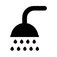 Minimalist Shower Icon – Black Silhouette Water Stream Symbol – Bathroom Fixture Graphic – Modern Wash Sign – Clean Vector for UI/UX Design