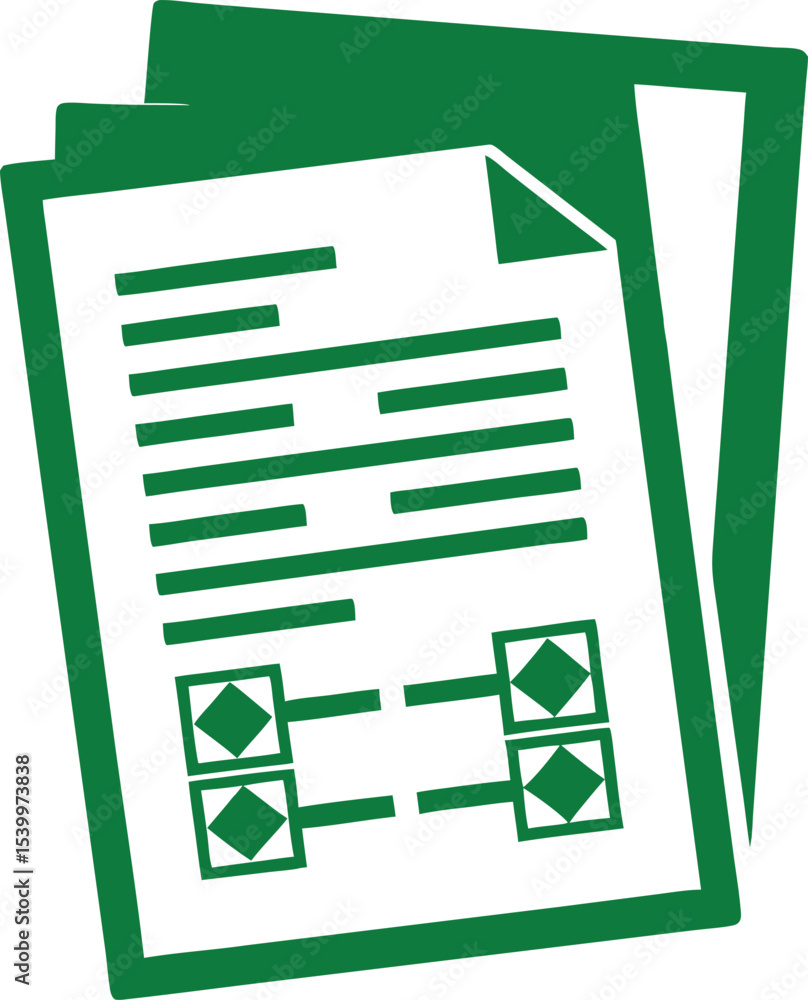 Poster green document vector icon representing data processing and artificial intelligence