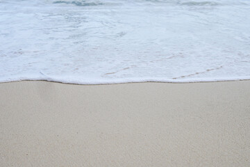 landscape view of beautiful tropical sand beach and sea in sunny day. Beach sea space area, soft...
