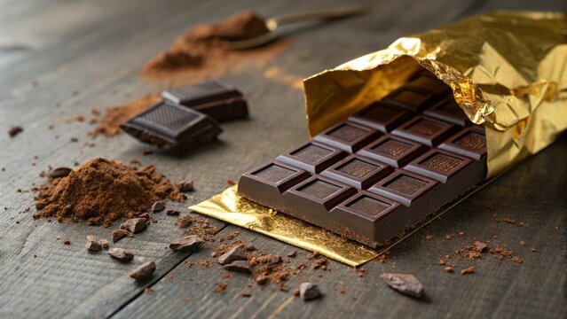 Close-up of a delicious dark chocolate bar with nuts, a sweet and tasty dessert snack World Chocolate Day - Powered by Adobe