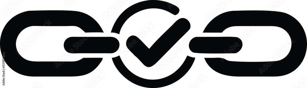 Poster secure connection silhouette design depicting connected links with a checkmark symbol