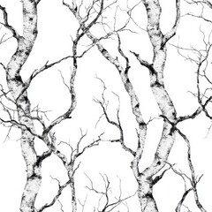 Obraz premium Black and White Birch Trees Pattern on Seamless White Background.