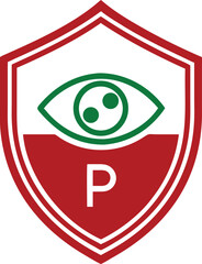 Shield logo featuring an eye and the letter p with artificial intelligence aspects