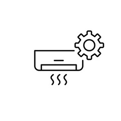 A/c and cogwheel. Climate control home appliances. Setup and configuration. Pixel perfect, editable stroke vector icon