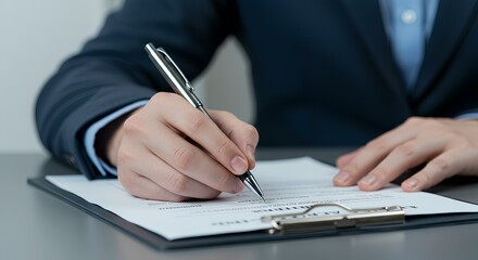 close up of businessman working with documents