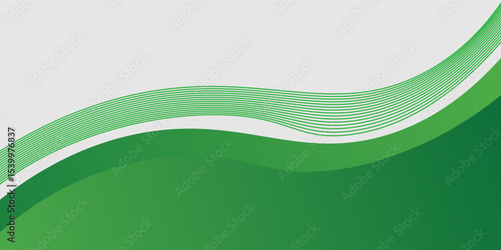 Poster green abstract background waves with geometric shapes gradient color for presentation design.vector 