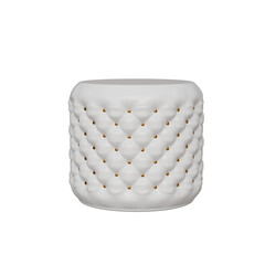 White leather tufted ottoman with gold studs. Stand for objects and things.