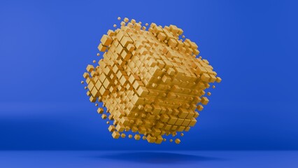 Abstract Vibrant Yellow Cubes Animation on Blue Backdrop
