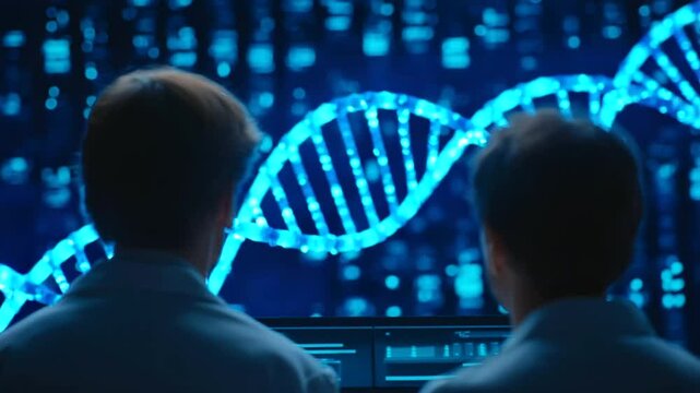 Researchers analyzing DNA structures in a laboratory setting.