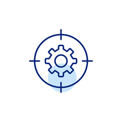 Cogwheel in target. Goal optimization, performance and strategic planning, process improvement and configuration. Pixel perfect, editable stroke vector icon