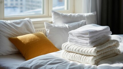 Cozy minimalist bedroom with linen bedding and natural light streaming through a window