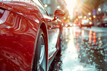 Close-up of a classic red car
