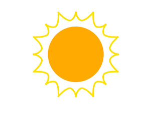 Flat style cartoon design illustration of sun, solar system planet. sunrise, sunset, heat, yellow.