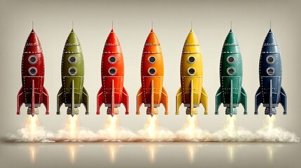 Rocket icons collection Vector set of flying rockets launch silhouettes Isolated illustration with startup theme